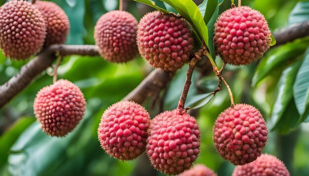 Foto un ramo de fruta roja que está en un árbol