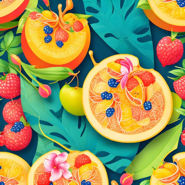 Foto un ramo de frutas que están en una mesa arte generativo repetición patrón ilustración digital