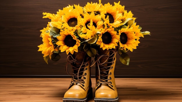 Foto ramo de girasoles en botas