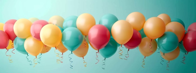 Un ramo de globos alegres en la menta Espacio para el texto en la pancarta