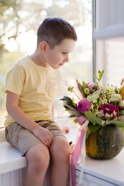 Ramo infantil y otoñal en calabaza