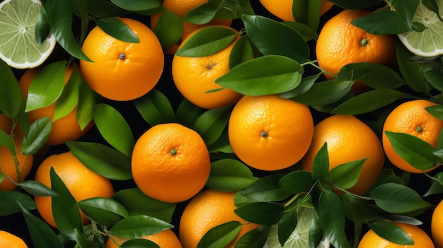 Un ramo de naranjas con hojas y limones
