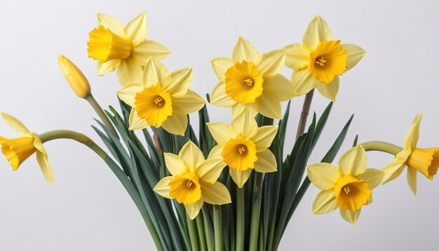 ramo de narcisos amarillos sobre un fondo blanco