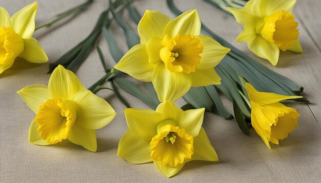 un ramo de narcisos con flores amarillas en una mesa