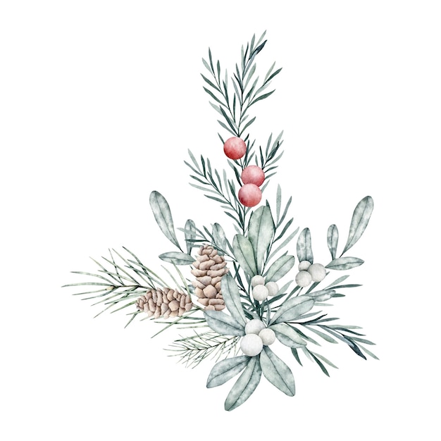 Ramo de Navidad de moras de nieve y esmeralda rama de abeto cono de pino romero ramita de abeto cedro