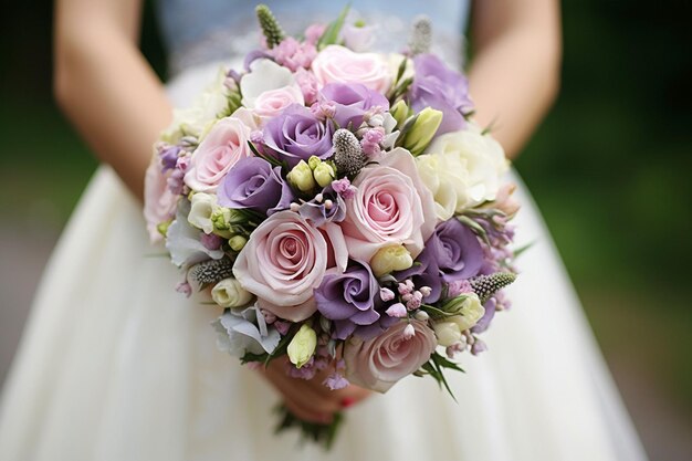 Ramo de novia con una mezcla de rosas y peonías