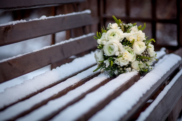 ramo de novia, ramo de novia en la nieve