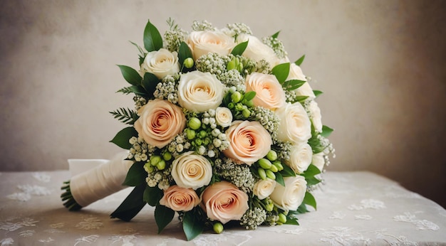 un ramo nupcial de rosas y vegetación