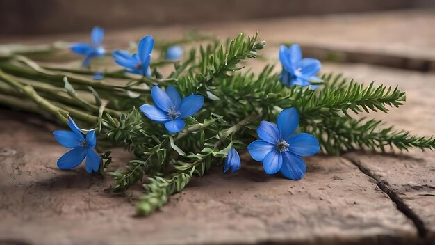 Un ramo de ramas de flores azules frescas