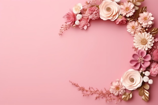 Ramo romántico de flores rosas florales en blanco con espacio de copia Diseño de marco de rosa floral natural