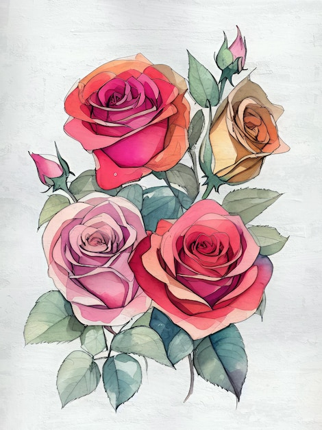 Foto ramo de rosas acuarela pintura acrílico ilustración reproducción