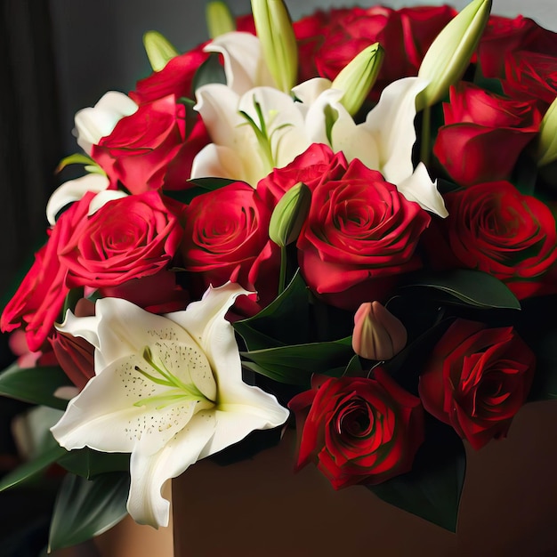 Foto ramo de rosas de diferentes colores sobre fondo negro flores naranjas ia generativa romántica