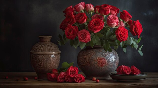 Un ramo de rosas en un florero