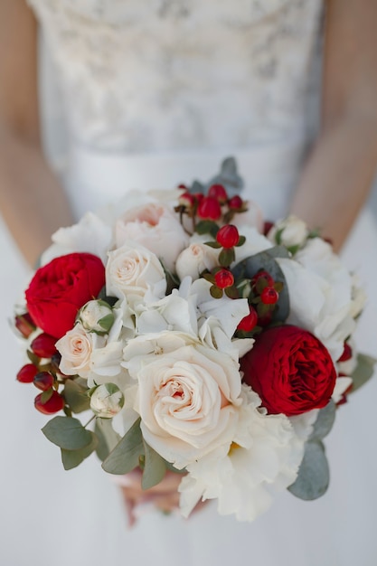 Ramo de rosas, flores de boda, primer plano
