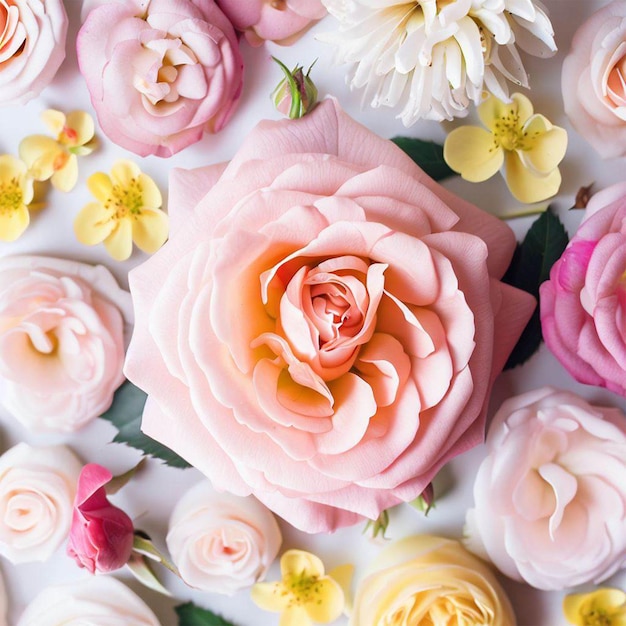 Un ramo de rosas en una mesa de pasteles