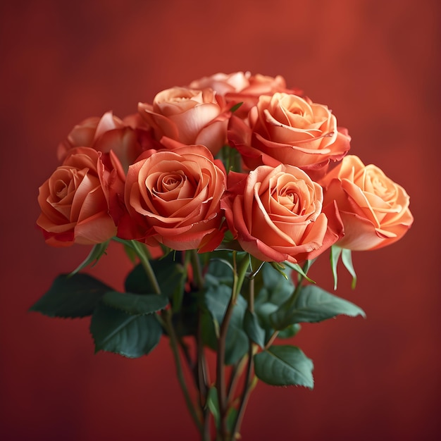 Un ramo de rosas naranjas de fondo mínimo.