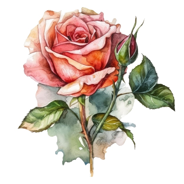 Un ramo de rosas pintando acuarela con una flor rosa.