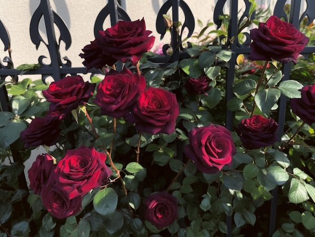 Un ramo de rosas rojas en un jardín.