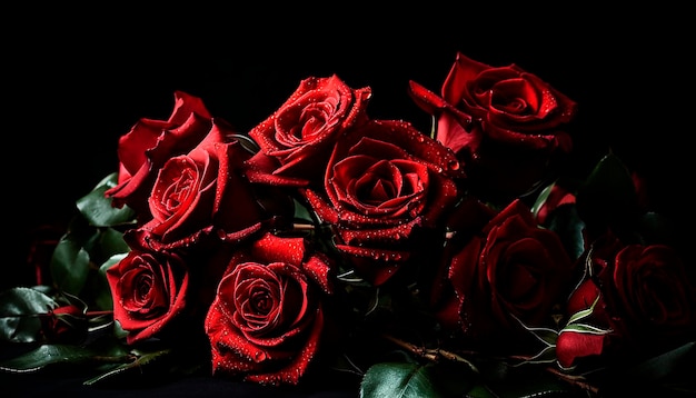 Un ramo de rosas rojas sobre un fondo negro