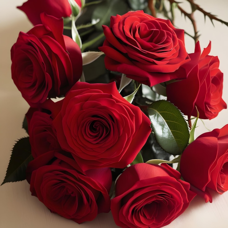 Foto un ramo de rosas rojas con un tallo verde