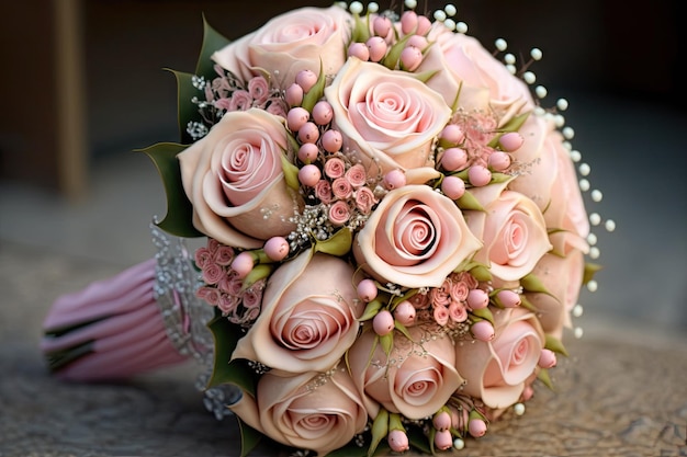 Ramo de rosas rosadas elegantes como ramo de boda ramo de flores como dulces