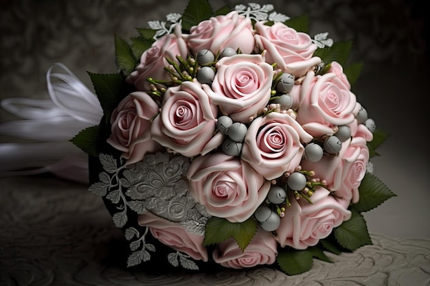 Ramo de rosas rosadas elegantes como ramo de boda ramo de flores como dulces