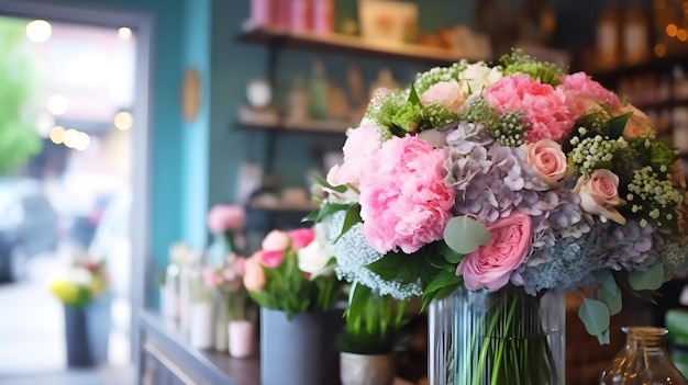 ramo de rosas rosadas en floristería