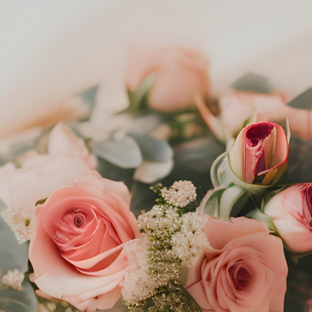 Foto un ramo de rosas rosadas se muestra con una rosa blanca.