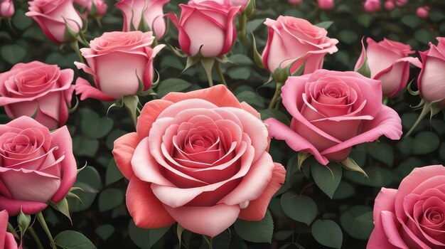 Un ramo de rosas rosadas con una que dice 'amor'