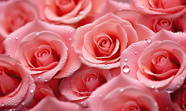 Ramo de rosas rosas con gotas de agua