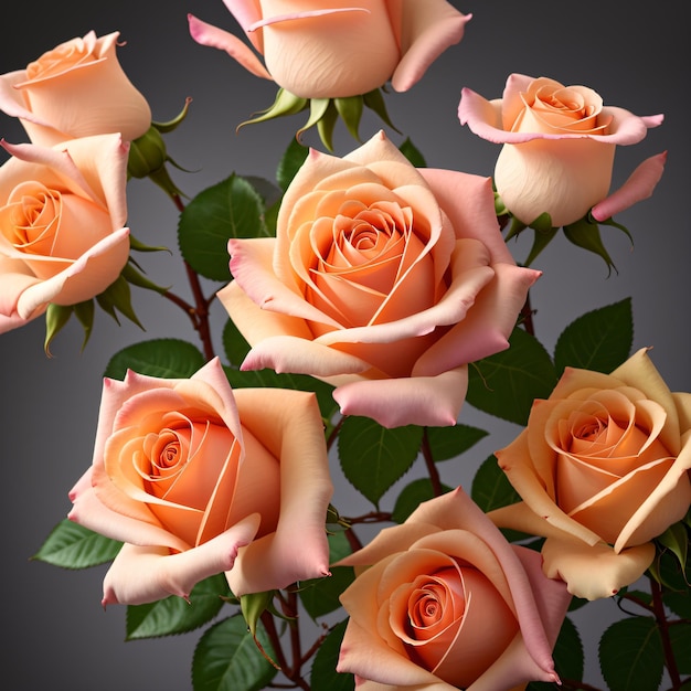 Un ramo de rosas con rosas rosas en ellas.