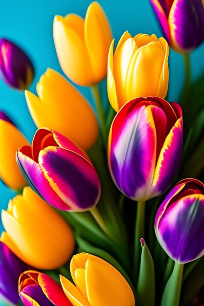 Foto un ramo de tulipanes de colores brillantes un hermoso fondo floral flores de primavera