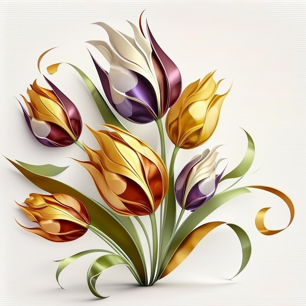 Ramo de tulipanes de colores de forma inusual y color aislado sobre fondo blanco closeup