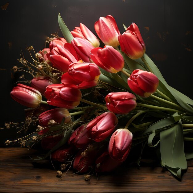 Foto un ramo de tulipanes con la inscripción feliz marzo th día de la mujer día de la madre feliz pascua