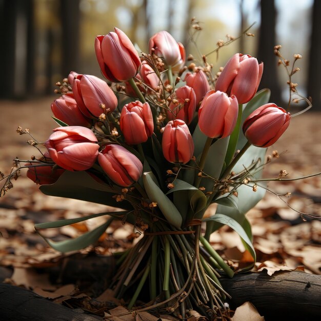 Un ramo de tulipanes con la inscripción de marzo feliz marzo th día de la mujer día de la madre feliz Pascua