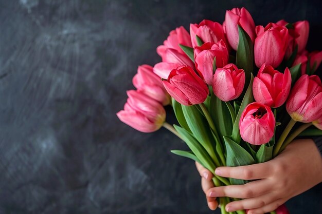 Foto un ramo de tulipanes en la mano