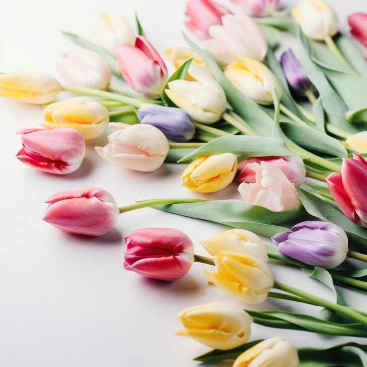 Un ramo de tulipanes con la palabra tulipanes en la parte inferior derecha