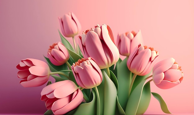 Ramo de tulipanes de primavera Una impresionante composición de tulipanes rosas sobre fondo rosa pastel Celebre el día del amor de la mujer con estilo