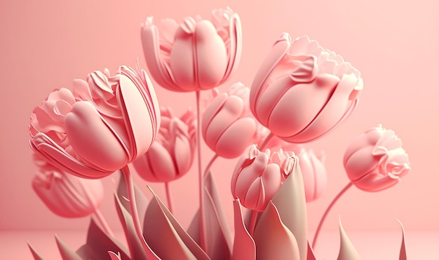 Ramo de tulipanes de primavera Una impresionante composición de tulipanes rosas sobre fondo rosa pastel Celebre el día del amor de la mujer con estilo