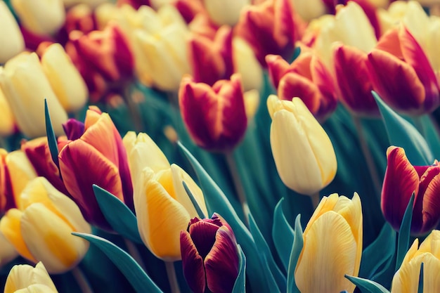 Ramo de tulipanes ricos y exuberantes con flores de colores para cumpleaños