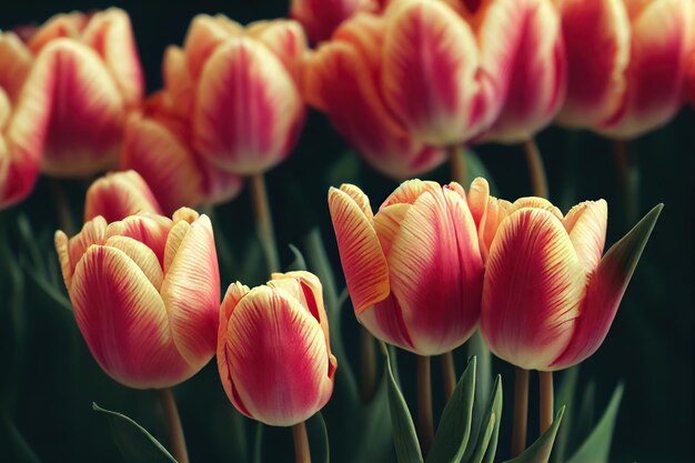 Ramo de tulipanes rojos con borde amarillo para vacaciones de primavera