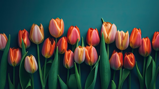 Un ramo de tulipanes sobre un fondo verde