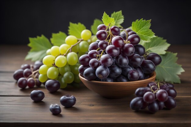 Ramo de uvas frescas en una mesa de madera Estilo vintage imagen tonificada ai generativa