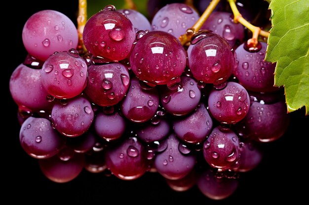 Ramo de uvas con gotas de agua después de la lluvia