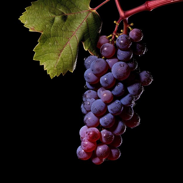 un ramo de uvas con gotas de agua en ellas