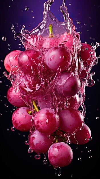 un ramo de uvas que están salpicando en el agua