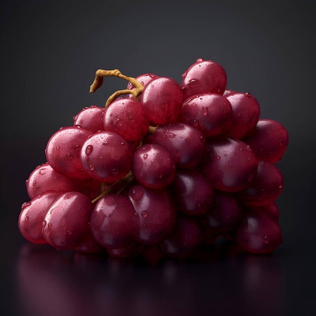 Ramo de uvas rojas frescas con gotas de agua aisladas en fondo negro