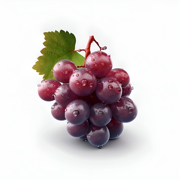Ramo de uvas rojas con gotas de agua aisladas en un fondo blanco