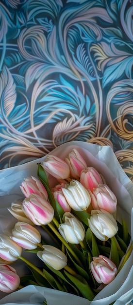 Foto un ramo vertical de tulipanes como regalo para el día de la madre o flores de primavera para las mujeres internacionales