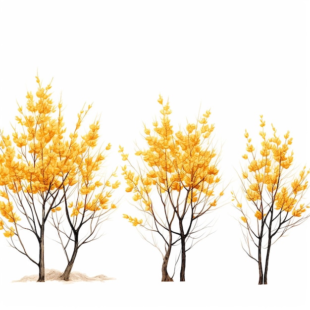 Ramos de árvores com flores amarelas de outono